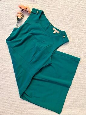 Banana Republic Teal Green Sheath Dress Military Shoulder Button Size 4